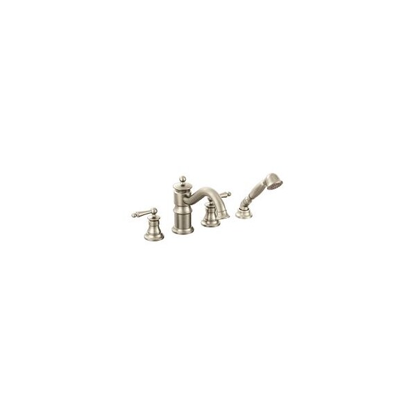 Brushed Nickel Two-Handle Roman Tub Faucet Includes Hand Shower